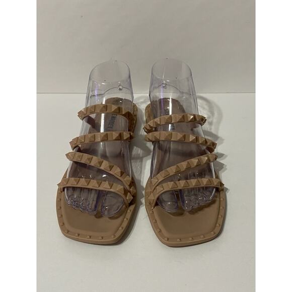 STEVE MADDEN Skyler J Tan Jelly Slip On Studded Slide Sandals Size 7 Square Toe - Picture 2 of 6